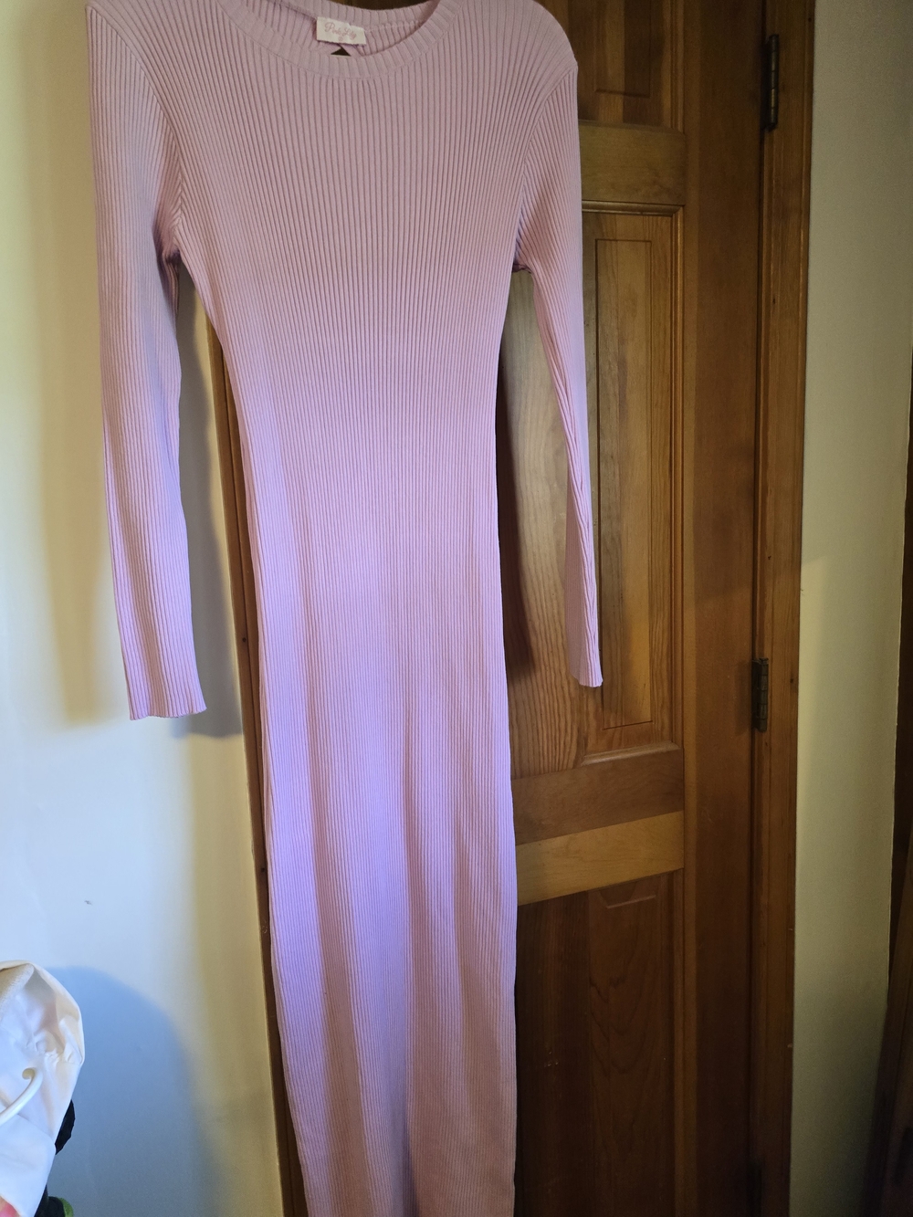 Slim Ribbed Long-Sleeve Midi Dress - Dusty Pink - Picture 14 of 15